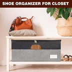 2 Pack Shoe Organizer for Closet, Adjustable Shoe Box Storage Containers, Large Foldable Shoe Bins with Clear Cover, Space Saving Shoes Holder with 4 Handles, Fits 24-48 Pairs, Black