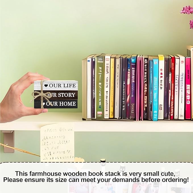 Decorative Books for Home Decor, Rustic Wood Book Stack for Table Decor, Our Life Our Story Our Home Decoration Books for Living Room Bookshelf, Farmhouse Stacked Books Decoration (L56)