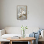 Framed White Swan Canvas Wall Art – Vintage Romantic Swan Oil Painting, Simple Rustic Animal Art Prints, Classical Artwork Wall Decor for Living Room Bedroom Office – 12x16in
