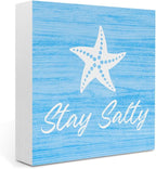 Beach Bathroom Decor Starfish Decor Stay Salty Beach Theme Summer Decorations Wooden Box Sign for Home Office Farmhouse Table Shelf