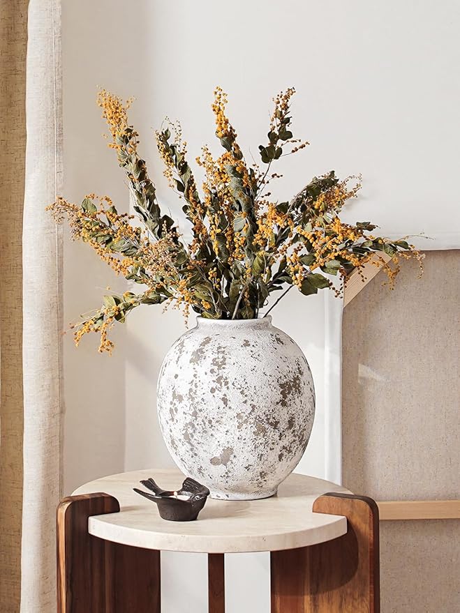 Large White Ceramic Vase - 9.8 Inch Rustic Farmhouse Vase for Home Decor, Minimalist Tall Vases for Living Room, Table, Bathroom, Holiday & Weddings (Sandstone Grey)