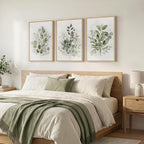 Framed Botanical Wall Art for Living Room, 3 Piece Neutral Sage Green Eucalyptus Leaf Canvas Prints, Modern Minimalist Watercolor Plant Pictures for Dining Room Bedroom Office Wall Decor, 16x24 inch
