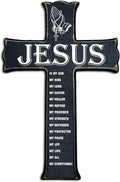 Cross Wall Decor - Black Scripture Wooden Cross For Wall - Gothic Wooden Hanging Signs Christian Easter Decor for Home Office Church Baptism - Christian Gifts for Men Women (Jesus) - A08