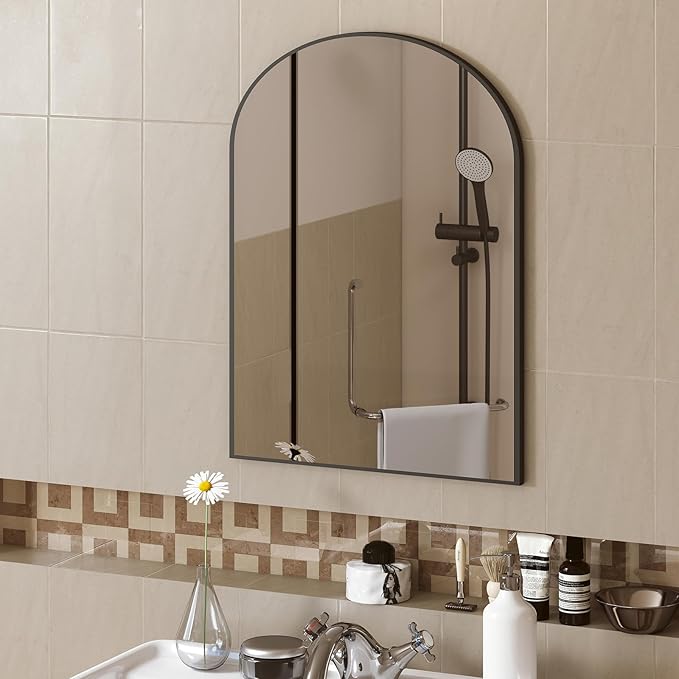 DUMOS Black Metal Arch Vanity Rounded Rectangle Bathroom Mirrors for Over Sink Wall, 21x30 Inch Large Matte Mirror, Modern Decorative for Restroom, Farmhouse