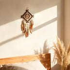 Dream Catcher Native American Boho Dreamcatcher Rattan Wood Wall Decor, Handmade Natural Dream Catchers with Healing Crystal Stone Feathers Ornament Indian Decor for Bedroom Living Room