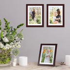 Lyeasw 5x7 Picture Frame Set of 15, Display Pictures 5x7 with Mat or 6x8 without Mat, Multi Photo Frames for Wall Mounting or Tabletop Display, Dark Red