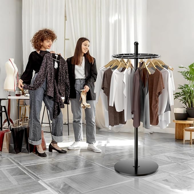 Round Garment Rack, Floor Standing Rotatable Clothing Rack, Portable Retail Display stand for Hanging Clothes Bedrooms Boutiques Commercial Shop Laundry Room