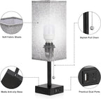 aooshine Bedside Table Lamps Set of 2 - Gray Bedroom Lamps with 3 Color Temperatures (3000K/5000K/4000K), Square Nightstand Light with USB C + A Charging Ports, Pull Chain Small Night Light