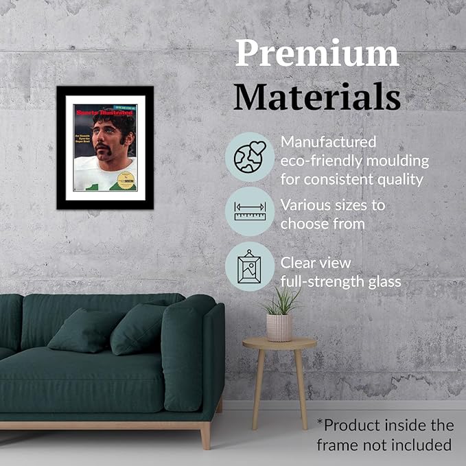 Creative Picture Frames 8.25 x 11 Magazine Frame with Full-Strength Glass, Holds Up To A 1/4" Thick Media with Installed Hangers for Easy Mounting, 11x14 Manhattan Black Frame with White Mat