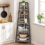CHOEZON 70.1-Inch 5-Tier Tall Corner Shelf, Narrow Bookshelf for Small Spaces, Industrial Bookcase Display Stand for Living Room, Bedroom, Office, Greige TCJ25BG