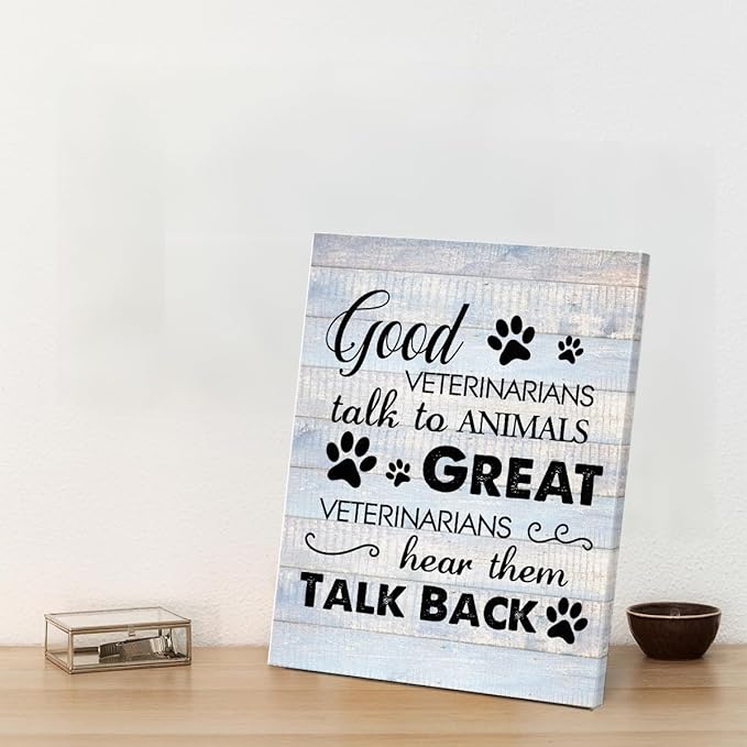 Funny Veterinarian Gifts Farmhouse Dog Canvas Wall Art Decor Veterinary Vet Gift for Women Good Veterinarians Talk To Animals Rustic Sign Painting Plaque Home Decoration (8 X 10 Inches, Framed)
