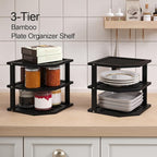 VERTORGAN 3 Tier Bamboo Corner Shelf(2 Pack),Dish Drying Rack,Plate Organizer,Kitchen Spice Rack for Countertop and Cabinet(Black)