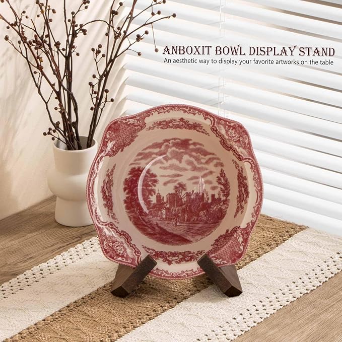 ANBOXIT Bowl Stands for Display, 3 Pack 4.5 Inch Plate Holder, Wooden Easel Frame Holder, Display Stand for Large Deep Platters and Dishes, 4.5" H x 6.2" W x 5.5" D(For Bowls under 3.5" in Depth)