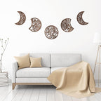 Jetec 5 Pcs Moon Phase Wall Art Decor Wall Pediments Hanging Wooden Phase Spiritual Bedroom Nordic Boho Lunar Aesthetic Art for Living Room Dorm Apartment Ornament(Brown,10.6 Inch,Botanical)