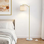 ROTTOGOON Gold Floor Lamp for Living Room with Marble Base, Modern Standing Lamp with 3 Color Temperatures Bulb & Adjustable Linen Shade, Tall Lamp for Bedroom Office Reading Nursery