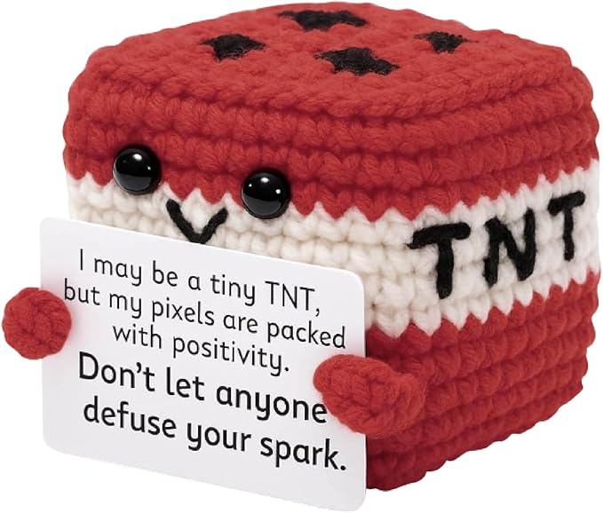 2 inch Positive Pixel TNT Handmade Knitted Wool Doll with Positive Card Inspiring Gifts for Cheer Up Emotional Support Encouragement Friends