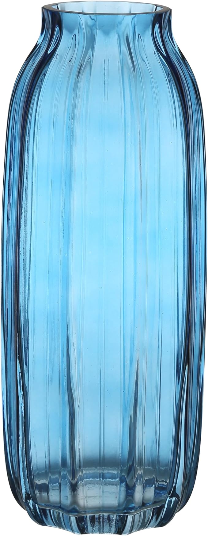 Blue Glass Vase for Flowers Bud Tall Glass Vases,H-12.0" Simple Striped Design for Home Floor Decor,Farmhouse Decor, Centerpiece Coffee Table Decorations (Blue 12.0IN)