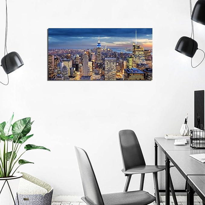 New York City Wall Art NYC Skyline Pictures Wall Decor for Office Living Room Manhattan Skyline Poster Modern Skyscraper Canvas Prints New York City Building Scenic Cityscape Artwork Decoration 20x40"