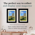 Creative Picture Frames 6.87 x 10 Magazine Frame with Full-Strength Glass, Holds Up To A 1/4" Thick Media with Installed Wall Hangers for Easy Mounting, 8x10 Manhattan Black Frame with White Mat
