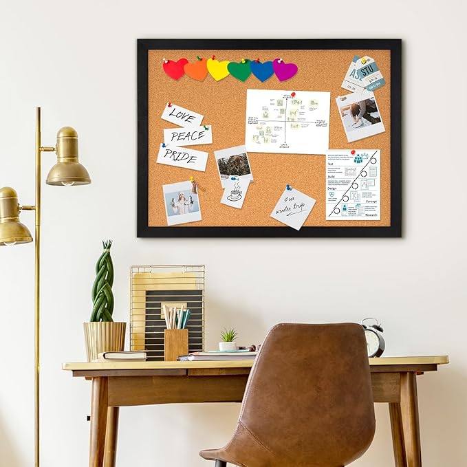DOLLAR BOSS Cork Board for Wall 36" x 24" Bulletin Board for Wall with Black Wood Frame, Picture Display Pin Broad Vision Board for Office Home School Room Decorative Hanging 10 Pushpins