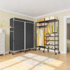 VIPEK R4C Portable Closet Rolling Clothes Rack Heavy Duty Adjustable Wardrobe Metal Garment Racks with Lockable Wheels Black Clothing Rack with Black Upgraded Polyester Cover, Max Load 620lbs