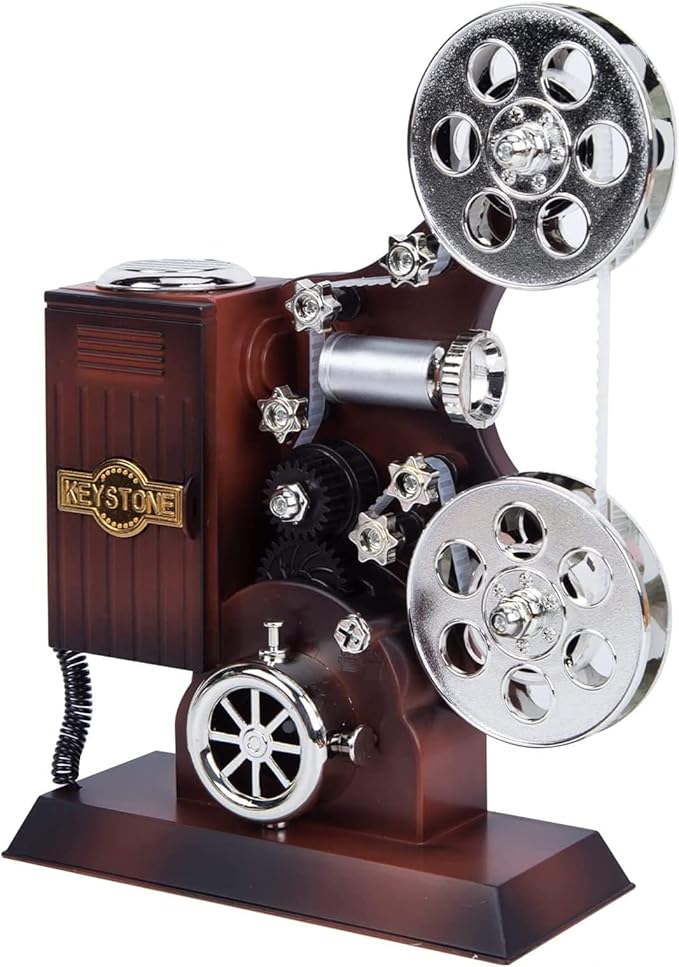 POPGIFTS Movie Projector Music Box, Mini Antique Vintage Music Box Plays Tune for Elise Movie Theater Hollywood Theme for Cinema Time Party Home Decor