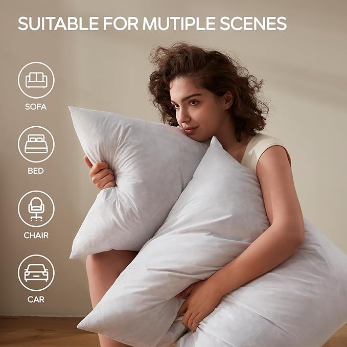 Feather Throw Pillow Inserts Set of 4, Soft Fluffy Rectangle 12 x 24 Inches Decorative Pillow Insert, Feather and Down Filled Euro Pillows for Bed, Couch and Cushion