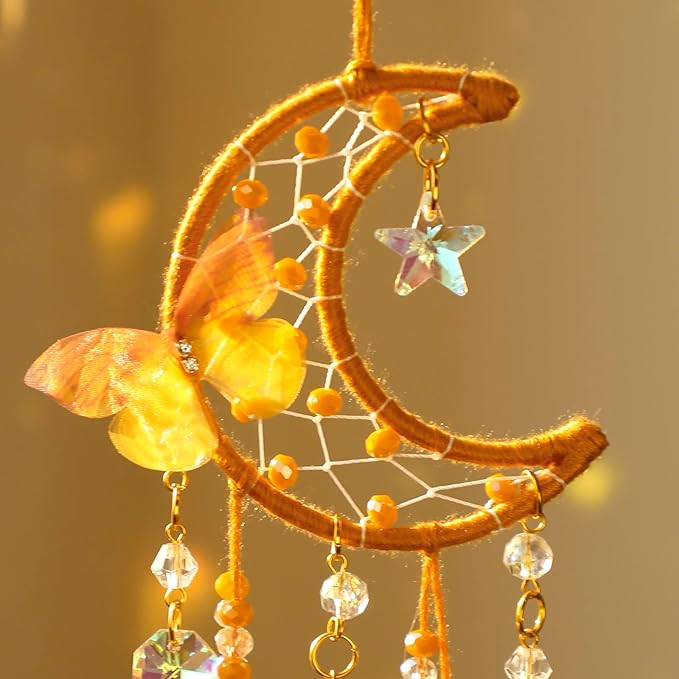 Artilady Dream Catcher for Girls - Butterfly Small Moon Dream Catchers with Crystals Cute Room Decor for Teen Girls Boys Boho Bedroom Wall Home Decorations Birthday Christmas Women Kids Gifts