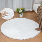 White Faux Fur Round Rug 4ft Fluffy Rabbit Fur Rug Machine Washable Circle Area Rugs for Living Room Bedroom Home Teen Room Nursery Décor
