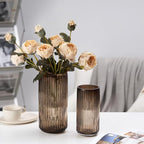 Flower Vase 7.5 inch Amber Thickened Hand Blow Glass Vase Round Vintage Striped Bottles for Bookshelf,Dinner Table,Indoor Office Desktop,Meeting Room,Bathroom,Countertop,Home