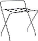 Kings Brand Furniture - Metal Foldable Luggage Rack, Suitcase Stand with Back, Perfect for Guest Room, Bedroom Hotel, Chrome/Black