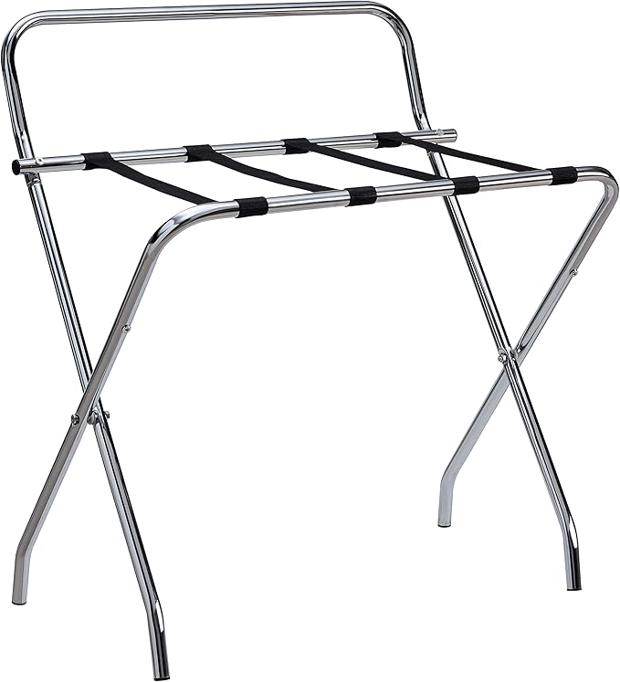 Kings Brand Furniture - Metal Foldable Luggage Rack, Suitcase Stand with Back, Perfect for Guest Room, Bedroom Hotel, Chrome/Black