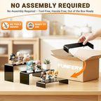 Funfery Acrylic Display Risers, 2 Set(7.8"L~8.2"L~8.6"L) Display Shelf for Figure, Collectibles, Cupcake, Black Acrylic Stands for Dessert, Jewelry, Candy Showcase, 3 Tier Action Figure Stand Holder