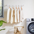 IBUYKE Industrial Pipe Clothes Rack, 37 Inch Wall Mounted Clothing Rack, Space-Saving Hanging Closet Rod, Heavy Duty Multi-Purpose Garment Rack for Closet and Laundry Room, White TYJ001W