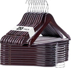 HOUSE DAY Cherry Wooden Hangers 20 Pack, Heavy Duty Wooden Coat Hanger for Closet, Solid Wood Hanger with Non Slip Pant Bar, Smooth Finish Wood Clothes Hangers for Shirts, Suits Jackets, Dress