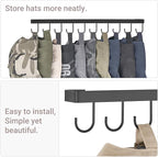 Mkono Hat Rack for Wall Hat Storage Organizer for 40 Baseball Caps, Modern Metal Closet Hat Hooks, Wall Mount Ball Caps Holder Organizer for Bedroom Entryroom Closet Organization, Set of 4, Black