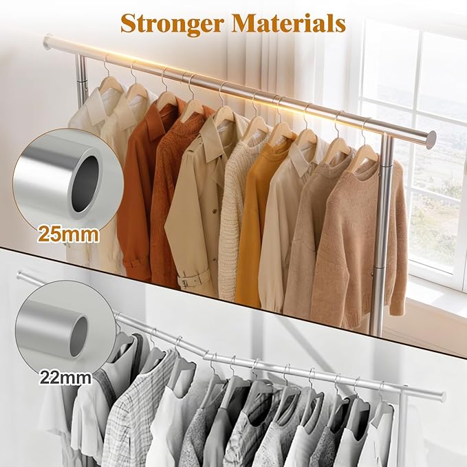 EAGMAK Sturdy Clothing Racks for Hanging Clothes – Metal Clothes Rack with Shelf, Portable Garment Rack for Closet Storage, Laundry Drying & Small Space Clothes Organization, Silver