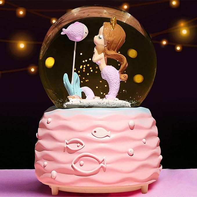 Snow Globe for Girls, 100MM Music Boxes with LED Lights, Automatic Snowflakes, Snow Globe for Home Decor, Birthday Christmas Valentines Gifts