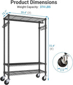 VIPEK R3C Rolling Clothes Rack with Cover Portable Closet for Hanging Clothes, Heavy Duty Garment Rack Freestanding Racks with Wheels&Side Hooks, Black Rack with Black Upgraded Polyester Cover
