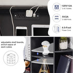 VECELO Corner Cube Shelf with USB Ports & Outlets, Modern Corner Toy Storage Rack with Adjustable Shlef, Wooden Display Bookshelf Bookcase for Living Room, Bedroom, Dining Room, Kitchen, Black