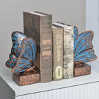 Vintage Blue Butterfly Bookends,Resin Book Ends for Shelves,Heavy Duty Decorative Bookends,Creative Book Stopper Holder Decor for Desk Home Office,Shelf Decoration,Gifts for Mother's Day