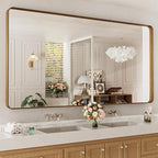 LOAAO 72X32 Inch Bathroom Mirror with Wood Grain Colored Metal Frame, Rounded Rectangle Metal Framed Bathroom Mirror, Anti-Rust, Hangs Horizontally or Vertically, Tempered Glass