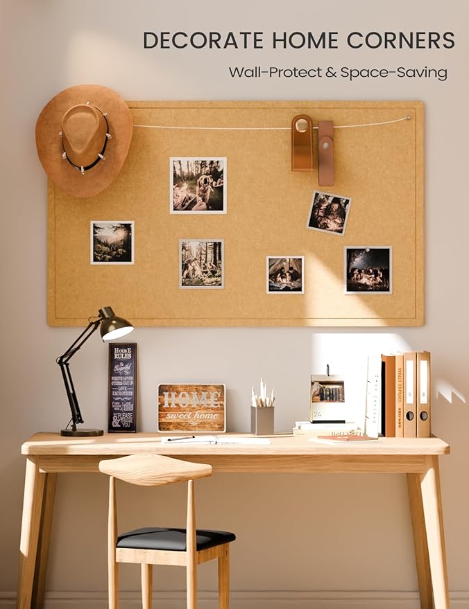 Fluxynara Large Bulletin Board, 59" x 35.4" Cork Board Alternative with 24 Safe Removable Adhesive Tabs, Foldable Felt Pin Board for Home Office, Classroom, Bedroom,Entryway for Walls—Mustard Yellow