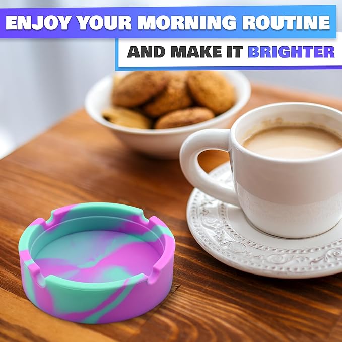 3 Pcs Silicone Ashtray Outdoor – Lightweight Heat-Resistant Ash Tray Outdoors 3.3" x 0.9" – Easy to Clean, Round Multicolor Small Ashtray for Patio, Home, Travel, Office and Outdoor Table Organization