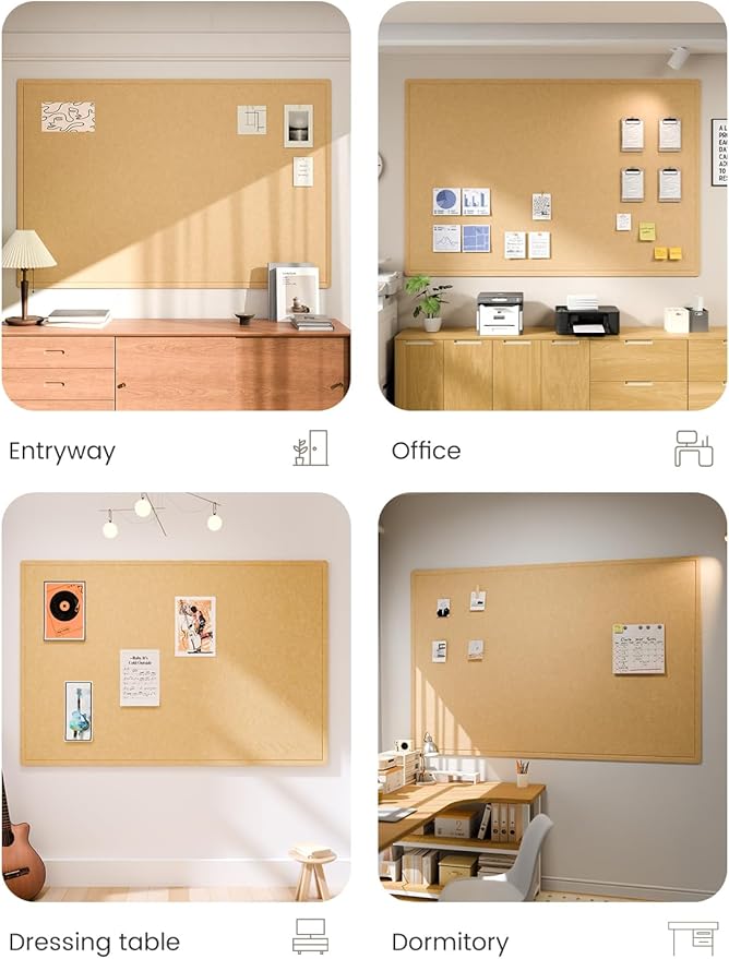 Fluxynara Large Bulletin Board, 70.8" x 47.2" Cork Board Alternative with 48 Safe Removable Adhesive Tabs, Foldable Felt Pin Board for Home Office, Classroom, Bedroom,Entryway for Walls—Mustard Yellow
