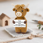 DAFURIET Handmade Positive Crochet Highland Cow, Emotional Stuffed Animal Doll Gifts for Women/Men, Cute Birthday Graduation Present for Friend, Coworker, Son, Daughter