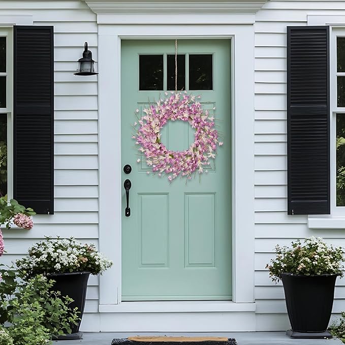 24 Inch Artificial Purple Forsythia Flower Wreath, Lavender Silk & Paper Bridal Floral Wreath for Front Door, Romantic Spring Summer Decor, Elegant All Season Farmhouse Porch Wall Decoration