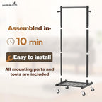 MISSLO Small Clothing Racks for Hanging Clothes 45" Short Clothes Rack with Shelves Metal Rolling Garment Rack with Wheels for Small Space, Closet, Wardrobe, Adults & Kids, Black
