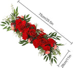 Artificial Peony Flower Swag, 29.6in Faux Eucalyptus Leaves Corner Rose Floral Swags, Artificial Mirror Flower Chair Back Flower Swags for Sheer Drapes, Wedding Chair, Arbor, Wedding(red)