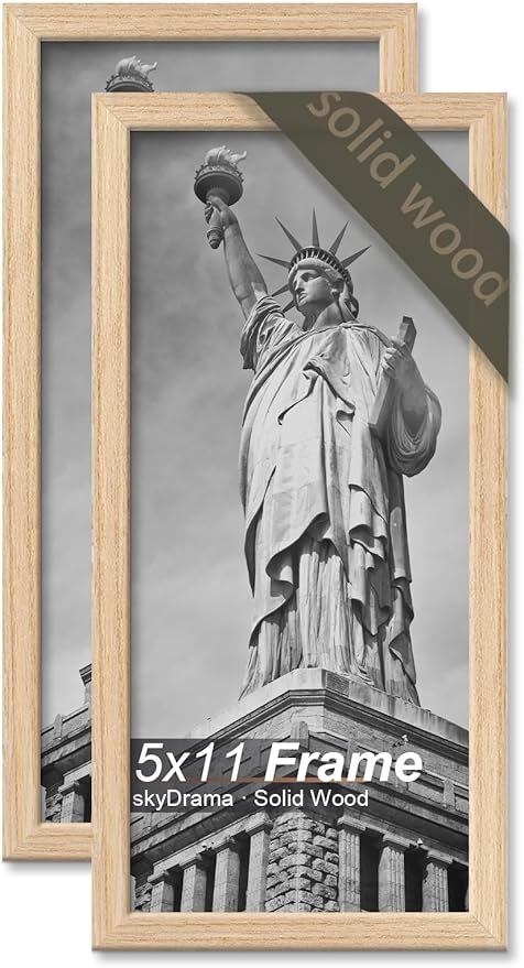 Natural Solid Wood 5x11 Picture Frame, Display 5 x 11 Inch Picture Poster Photo, Vertical & Horizontal Wall Hanging - 2 Pack/Natural/5"x11"